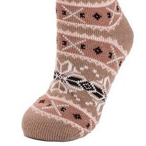 Muk Luks Rose and Brown Snowflake Cabin Socks Womens S/M Winter Slipper Knit Fur